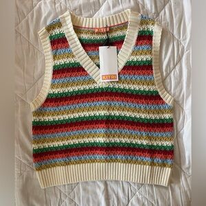 Kitri NWT Winona Multi-Striped Crochet Knit Vest, Large